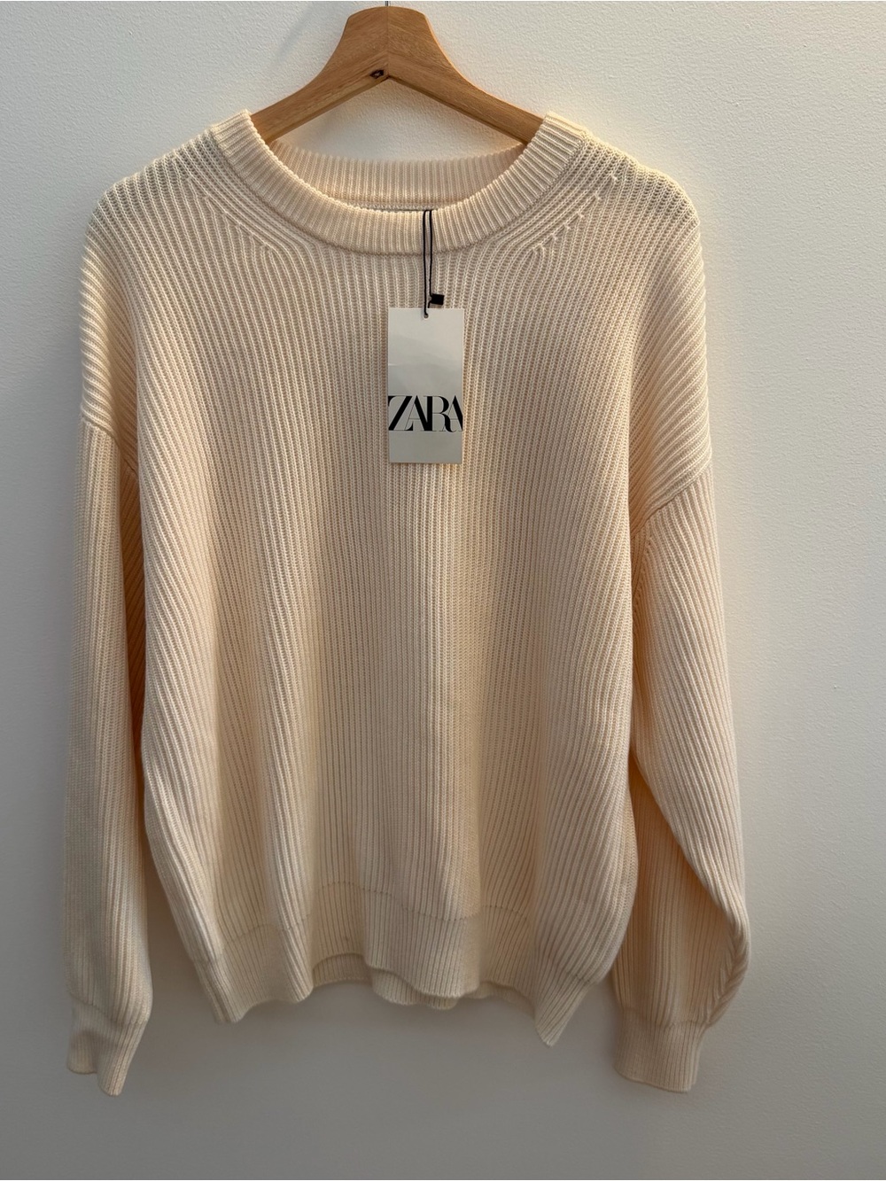Zara Cream Ribbed Crewneck Sweater